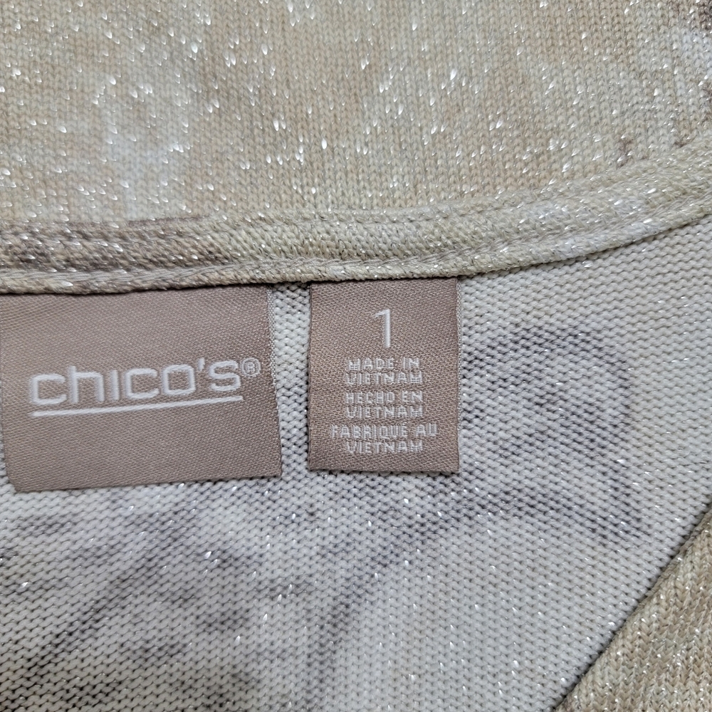 Chico's | Cozisoft Romance in Annecy Floral V-Neck Long Sleeve Shimmer Tee Sz 1 - Picture 5 of 7